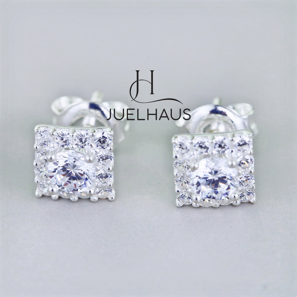 JUELHAUS Women's Silver Earrings with Square Stone Buds, Youthful and Modern Personality