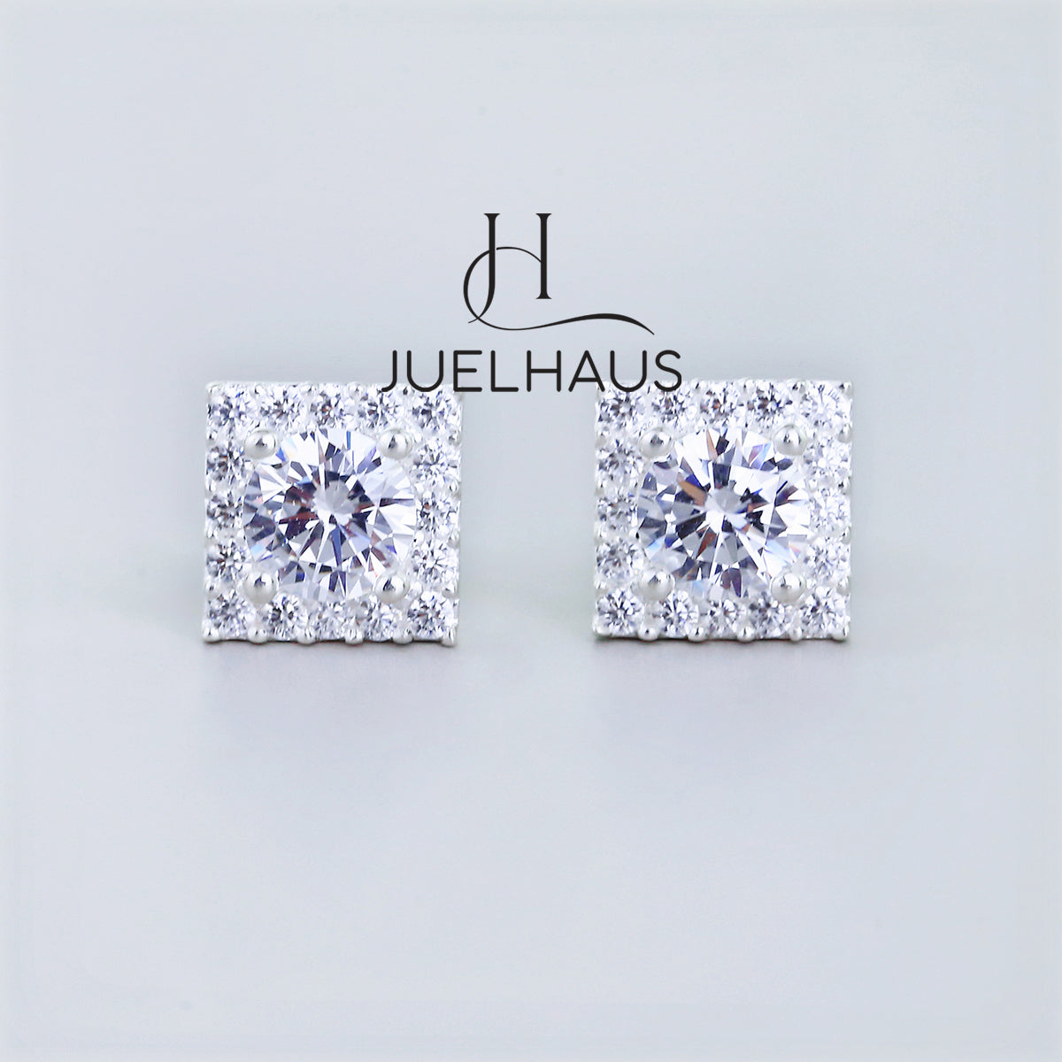 JUELHAUS Women's Silver Earrings with Square Stone Buds, Youthful and Modern Personality