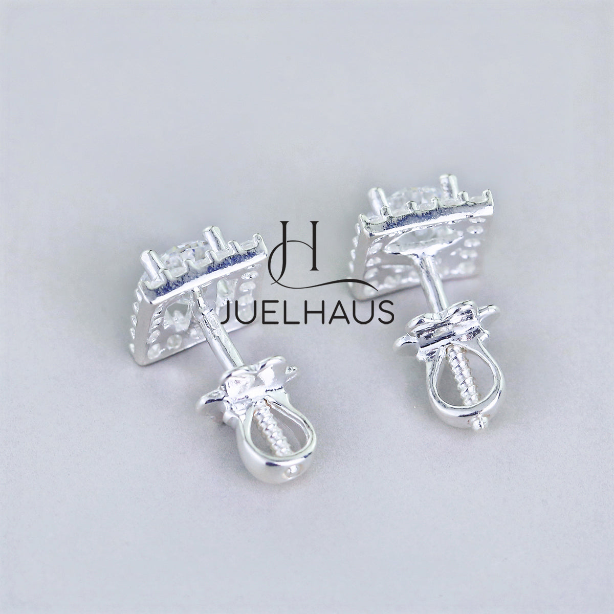 JUELHAUS Women's Silver Earrings with Square Stone Buds, Youthful and Modern Personality