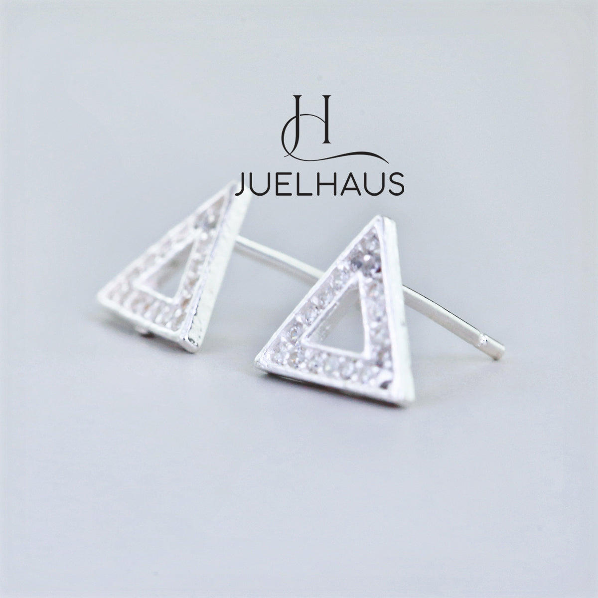 JUELHAUS Silver Triangle Stud Earrings with Unique and Stylish Gemstones