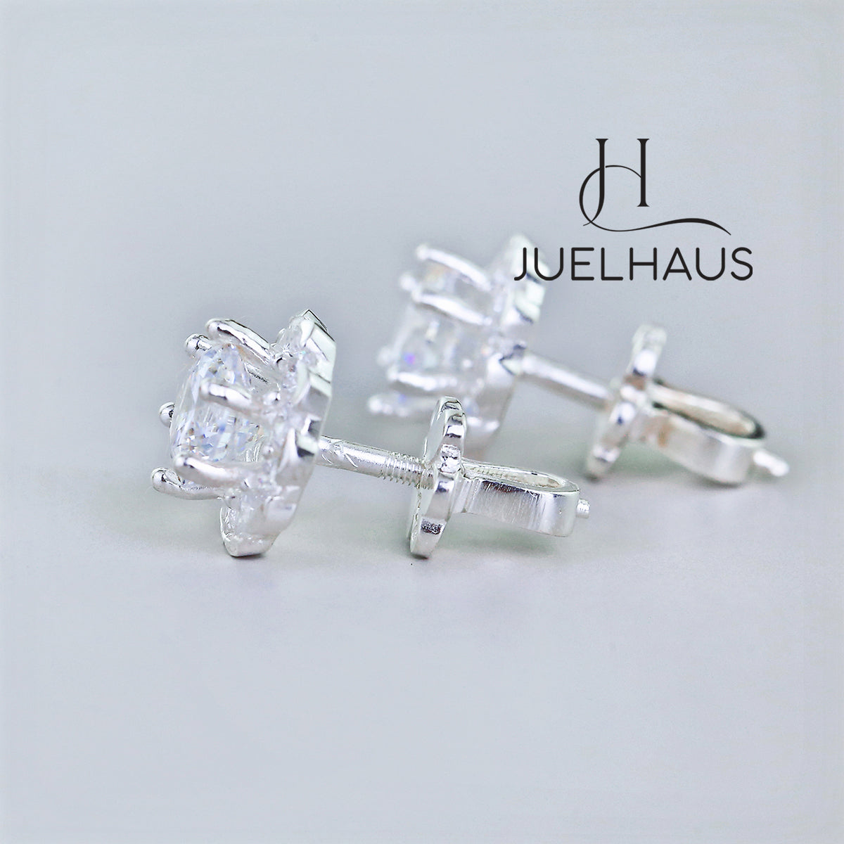 JUELHAUS Women's Silver Earrings with Stone Buds in Round Flower Shape, Simple, Luxurious and Outstanding