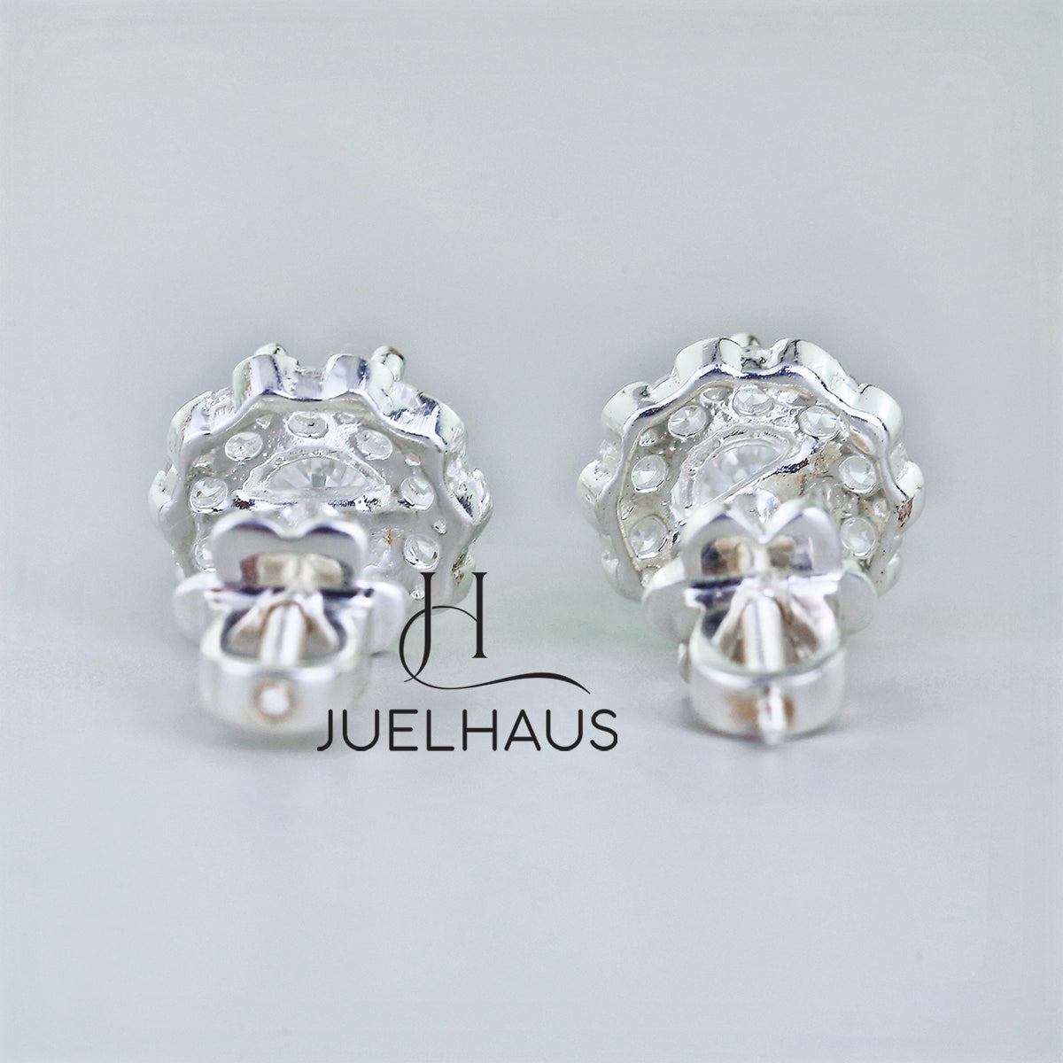 JUELHAUS Women's Silver Earrings with Stone Buds in Round Flower Shape, Simple, Luxurious and Outstanding