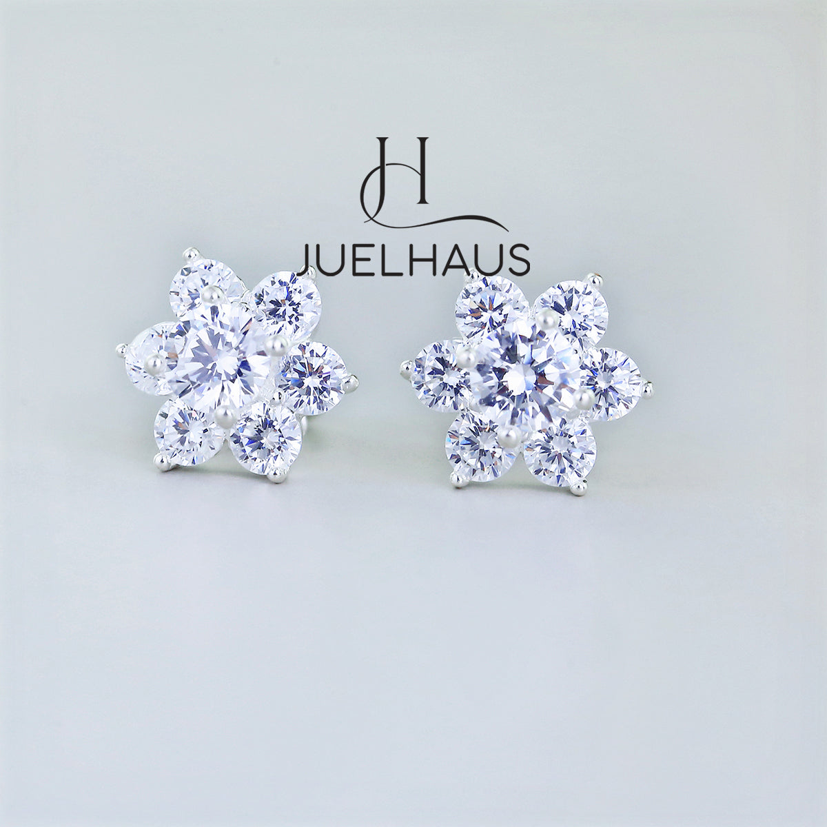 JUELHAUS Women's Silver Earrings with Stone Buds in Round Flower Shape, Simple, Luxurious and Outstanding