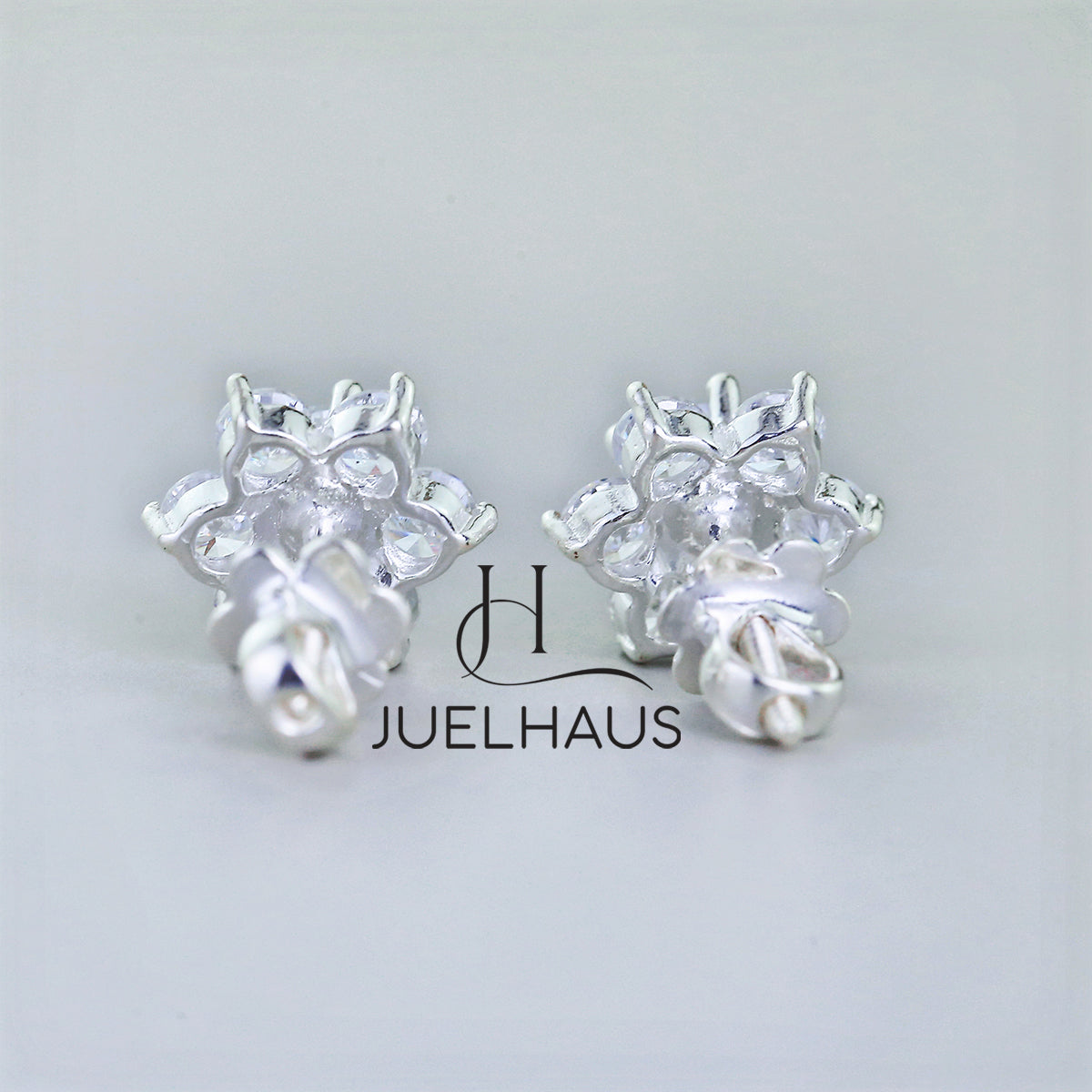 JUELHAUS Women's Silver Earrings with Stone Buds in Round Flower Shape, Simple, Luxurious and Outstanding