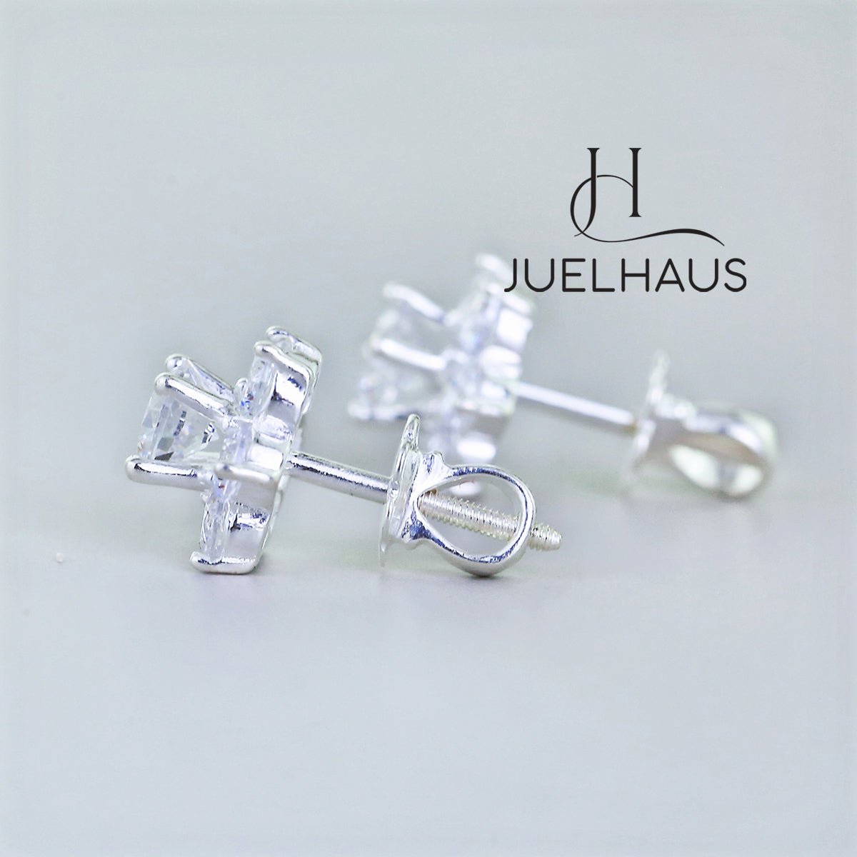 JUELHAUS Women's Silver Earrings with Stone Buds in Round Flower Shape, Simple, Luxurious and Outstanding