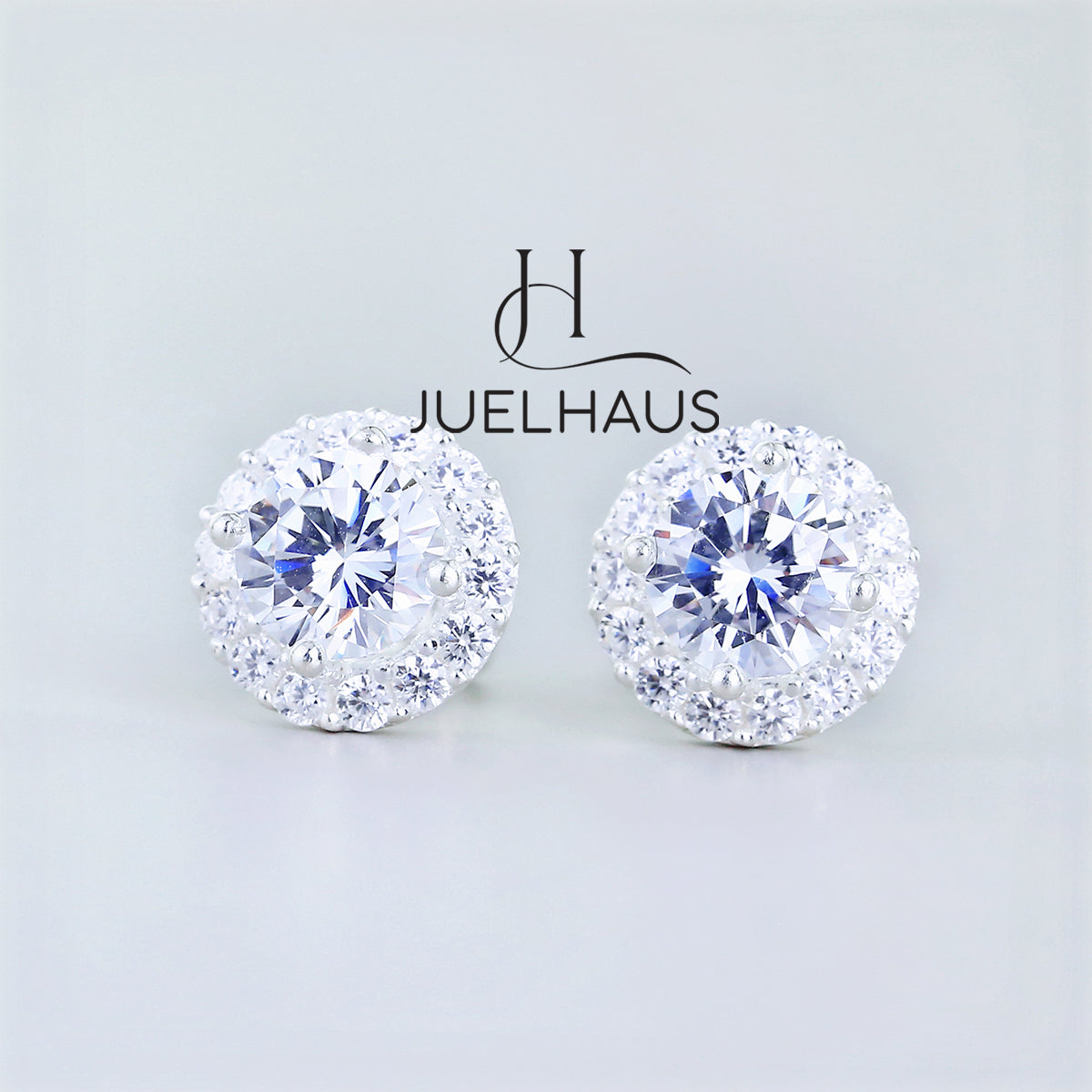 JUELHAUS Women's Silver Earrings with Stone Buds in Round Flower Shape, Simple, Luxurious and Outstanding