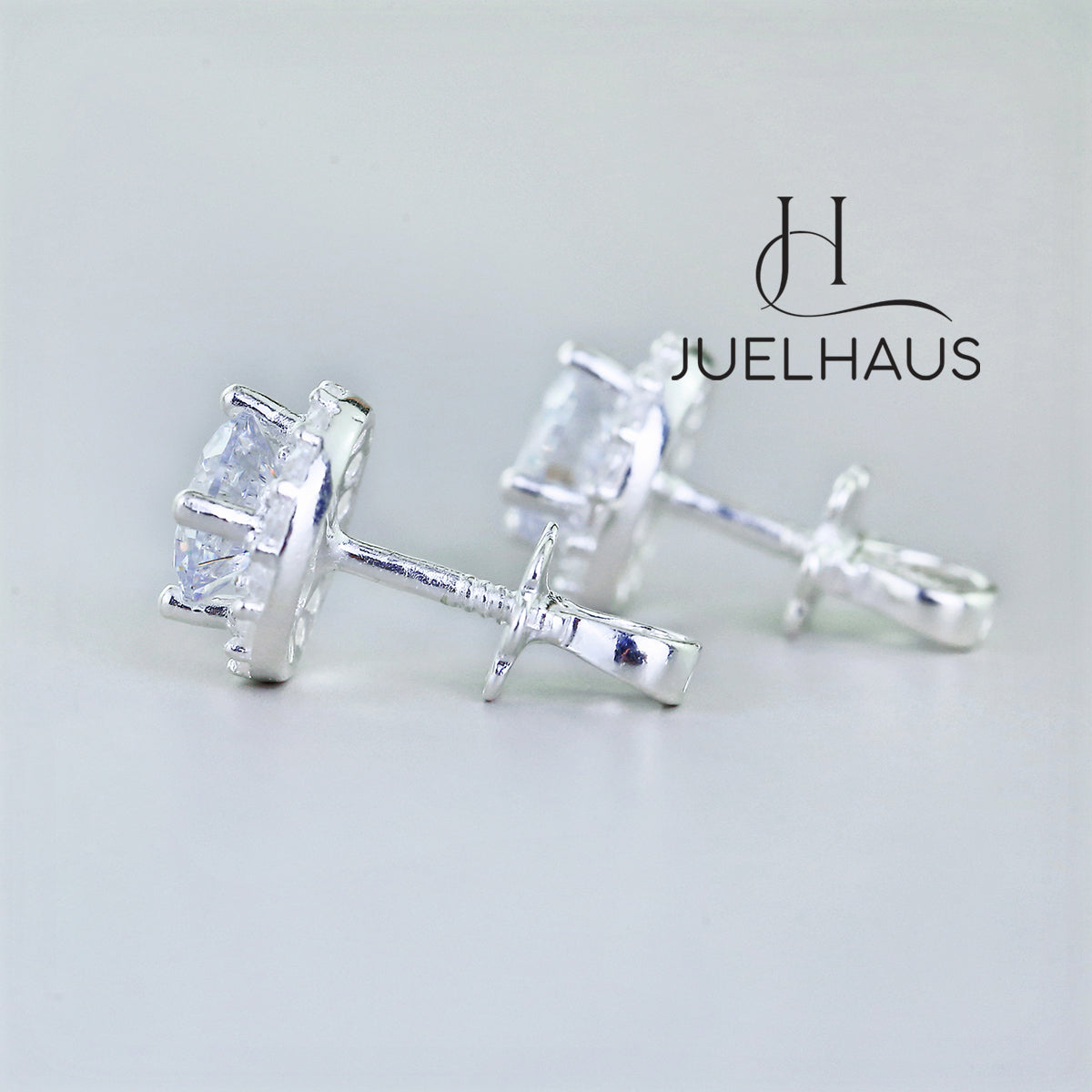 JUELHAUS Women's Silver Earrings with Stone Buds in Round Flower Shape, Simple, Luxurious and Outstanding