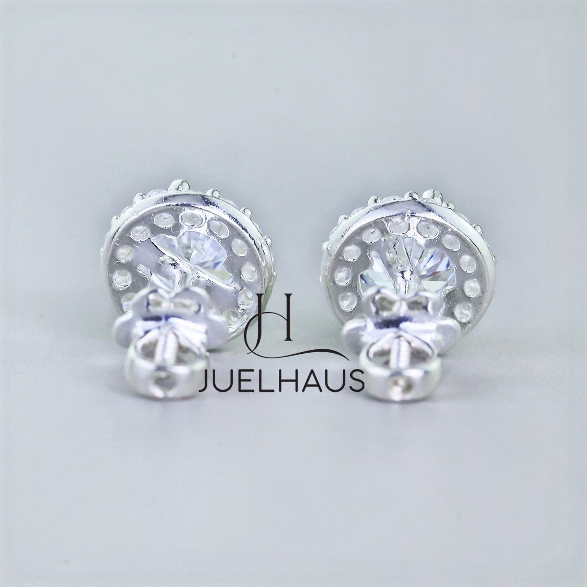JUELHAUS Women's Silver Earrings with Stone Buds in Round Flower Shape, Simple, Luxurious and Outstanding