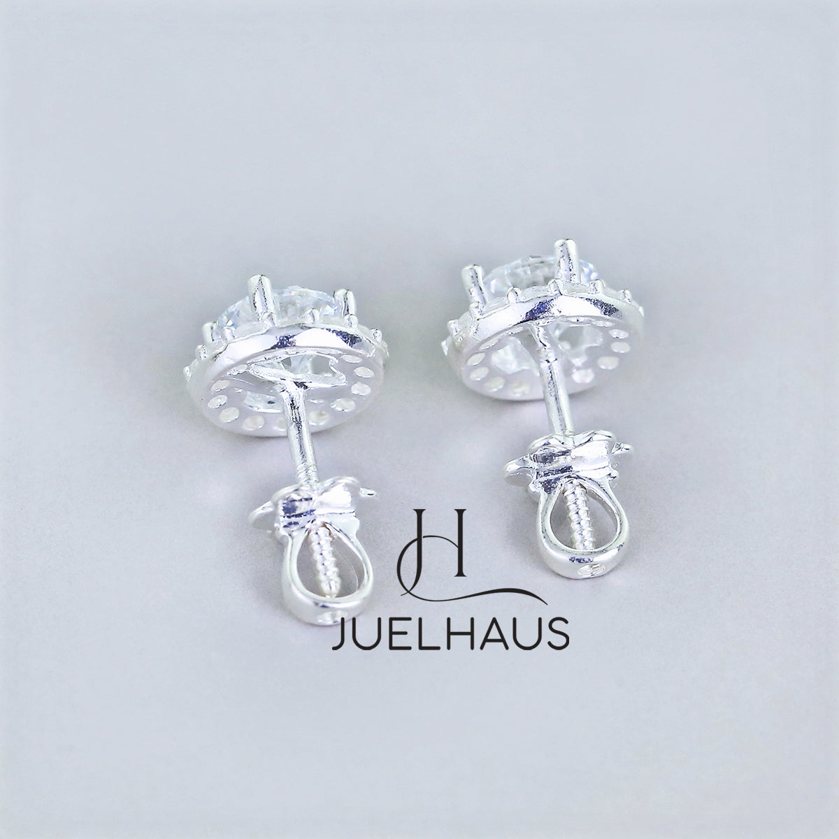 JUELHAUS Women's Silver Earrings with Stone Buds in Round Flower Shape, Simple, Luxurious and Outstanding