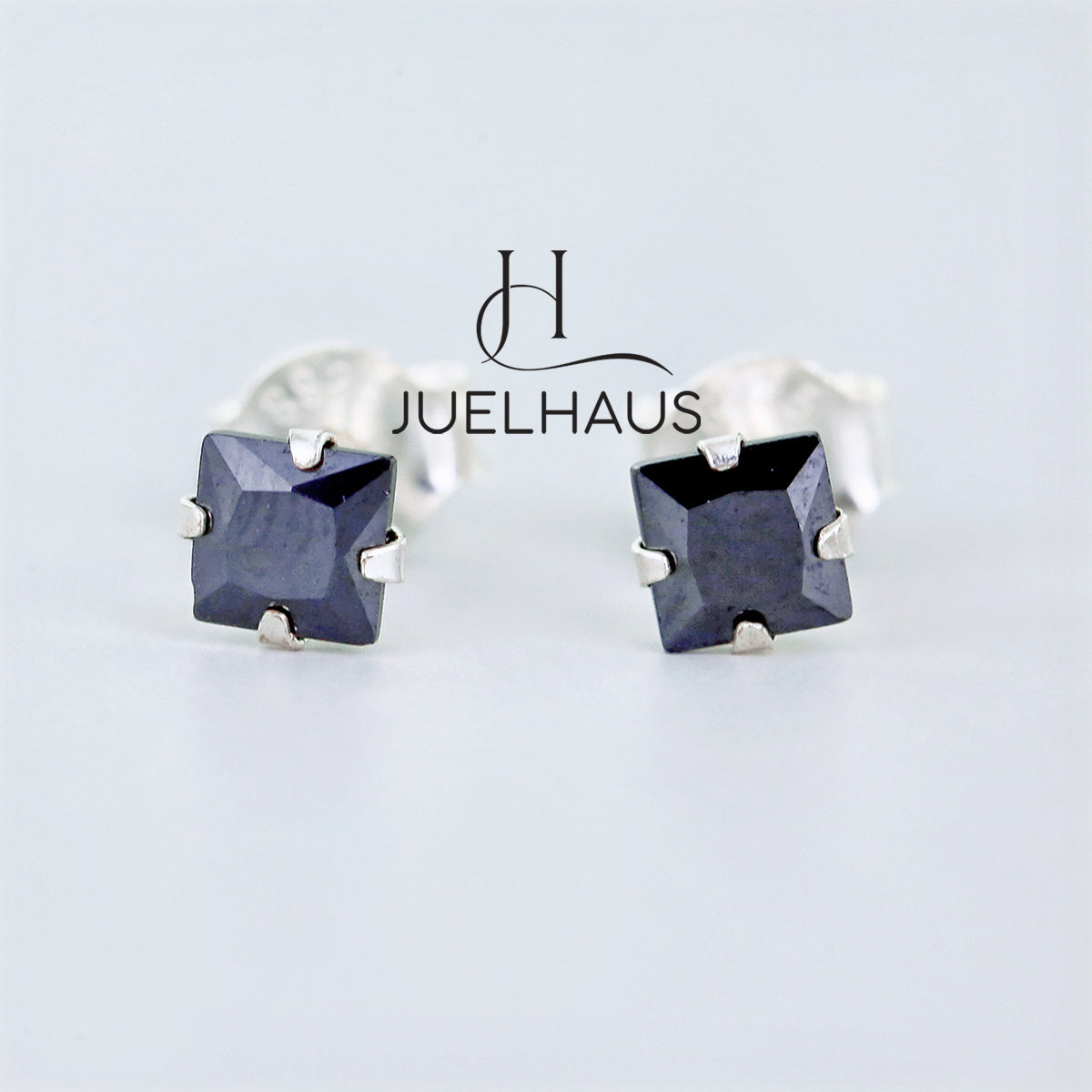 JUELHAUS Impressive Square Black Stone Stud Silver Earrings