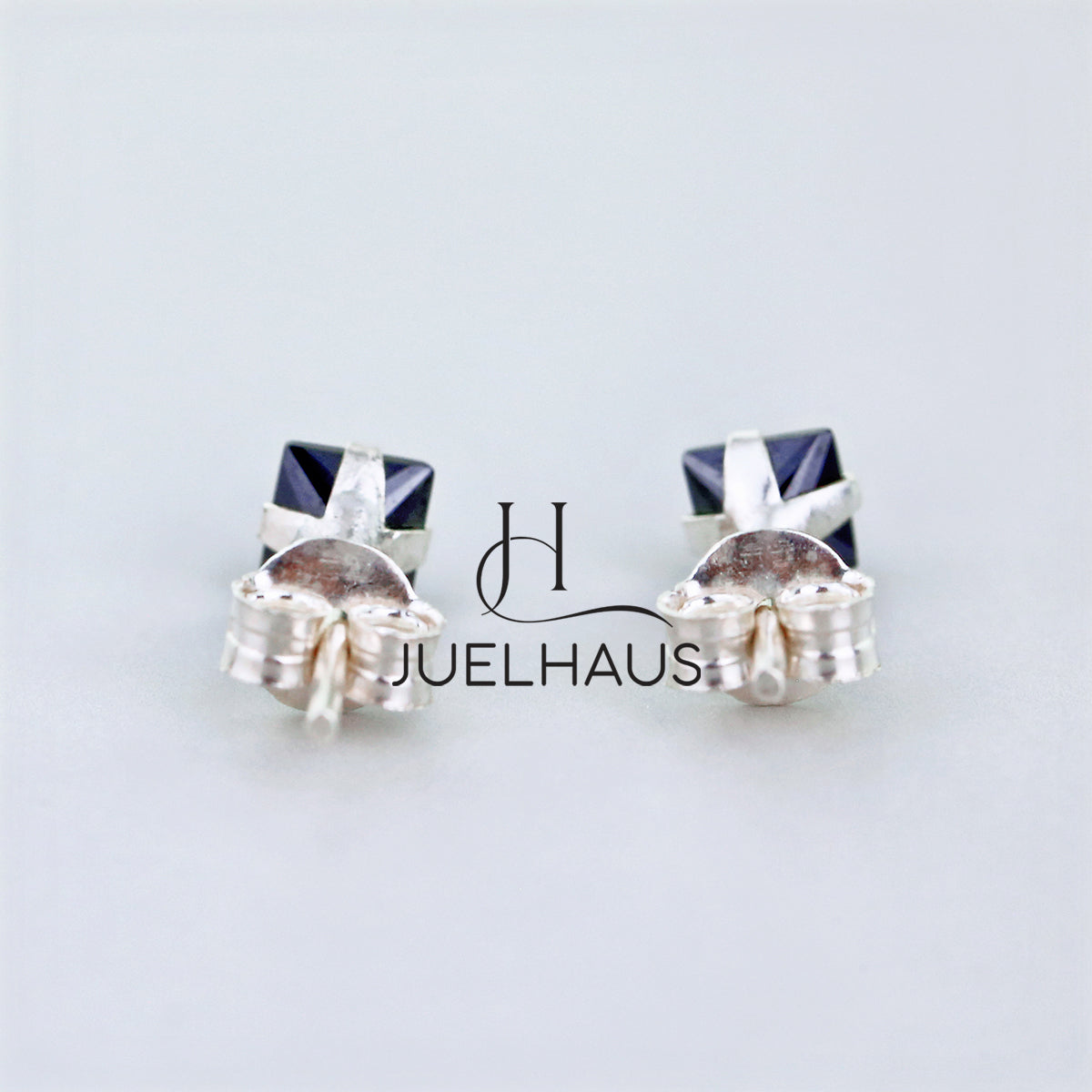 JUELHAUS Impressive Square Black Stone Stud Silver Earrings