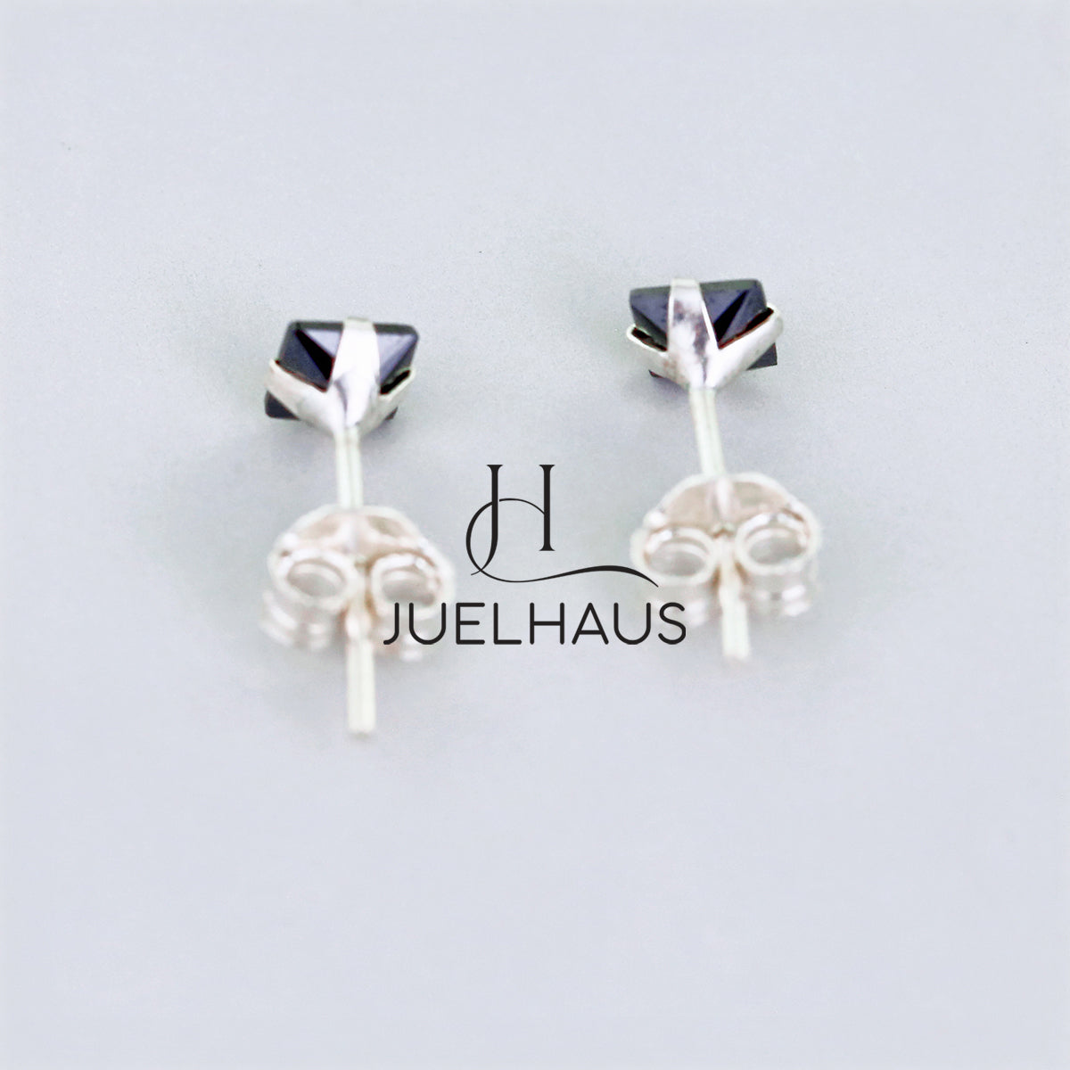 JUELHAUS Impressive Square Black Stone Stud Silver Earrings