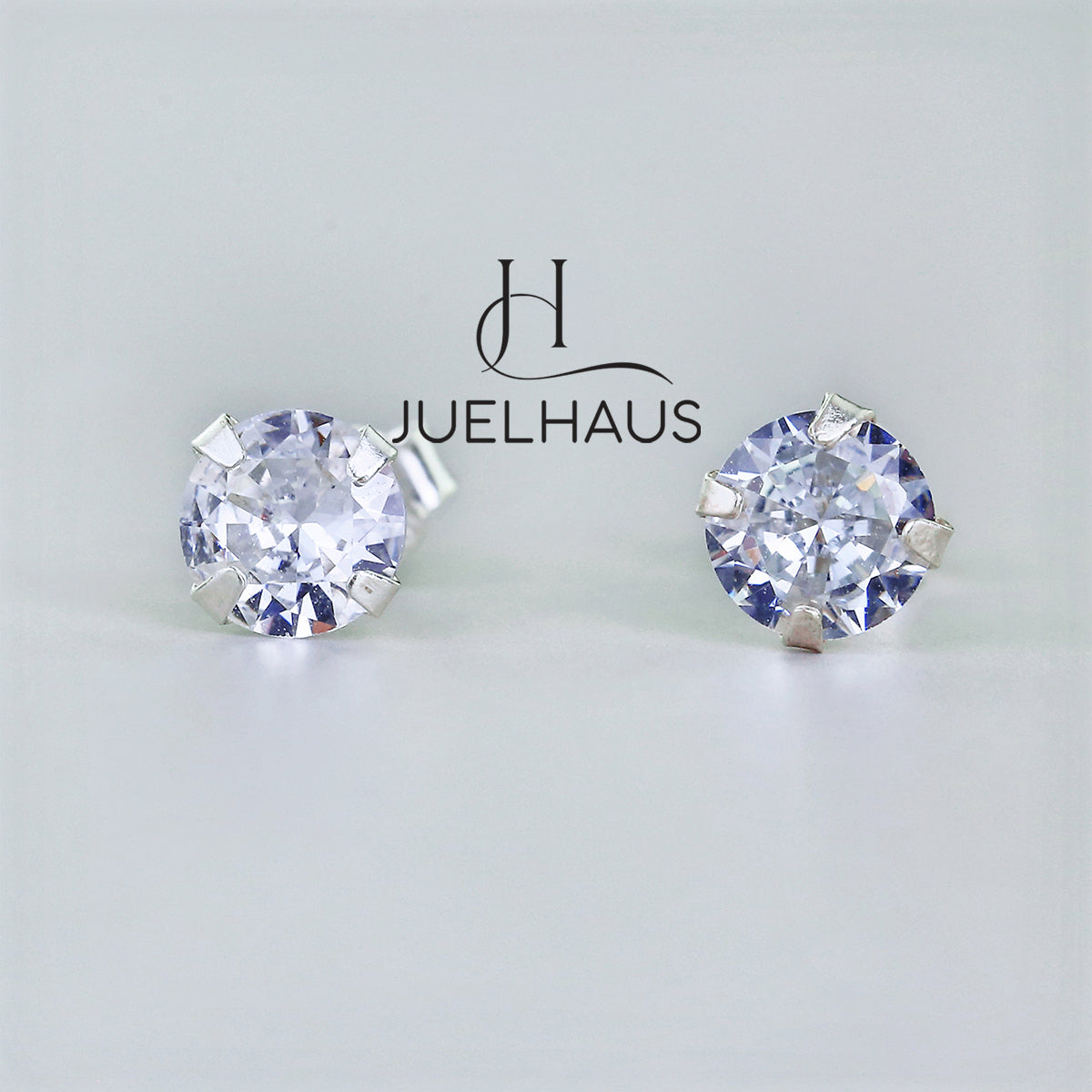 JUELHAUS Silver Earrings With White Stone Buds Round Full Size Easy To Wear Simple Personality