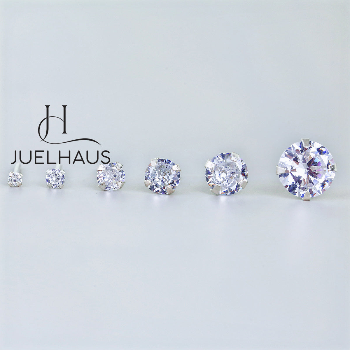 JUELHAUS Silver Earrings With White Stone Buds Round Full Size Easy To Wear Simple Personality