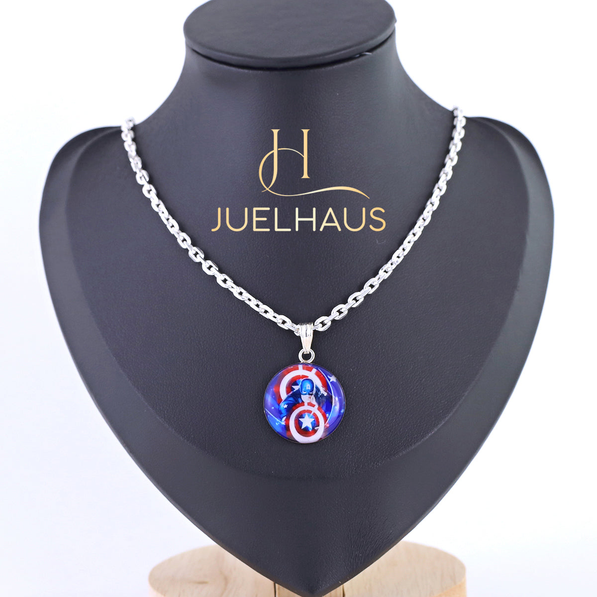 JUELHAUS Pure S990 Silver Necklace with Captain America Image as a Gift for a Healthy and Strong baby