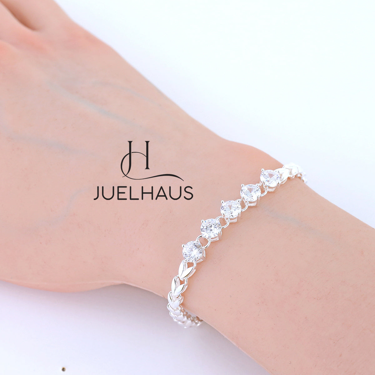 JUELHAUS S990 Pure Silver Bracelet for Women with 5mm Shining Stone Band