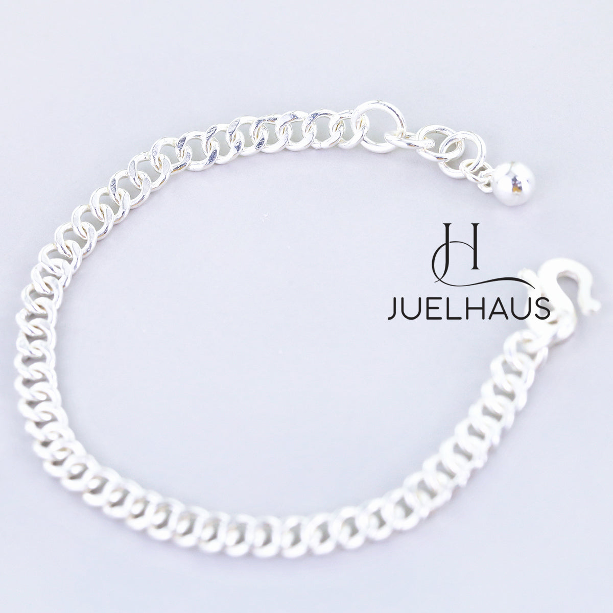 JUELHAUS Silver Baby Bracelets, Plain Single Chain Style with Bell, Simple, Durable, Beautiful, and Sturdy
