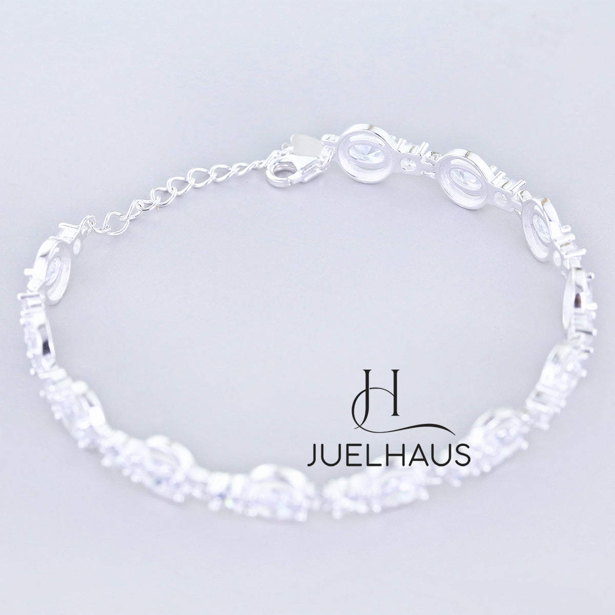 JUELHAUS S990 Pure Silver Bracelet for Women, Western Gold-Like Model, Strips of Rice Grain Stones Interspersed with 4mm Round Stones, Shining Brightly