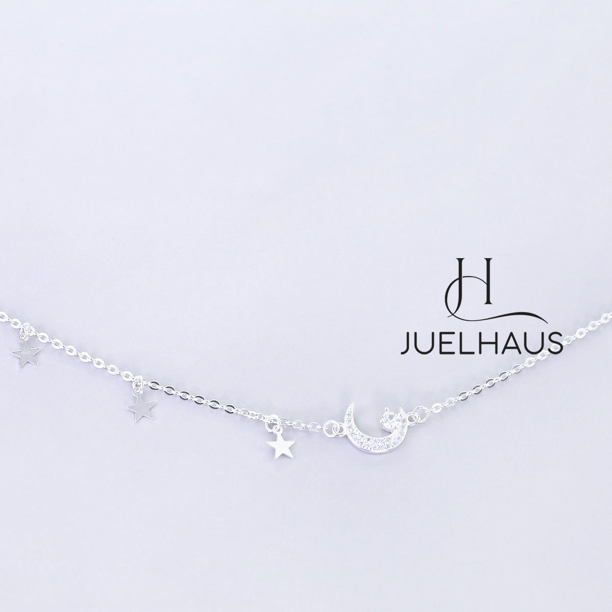 JUELHAUS S990 Pure Silver Women's Anklet with Beautiful Small Moon and Star Shaped with Sparkling Stone