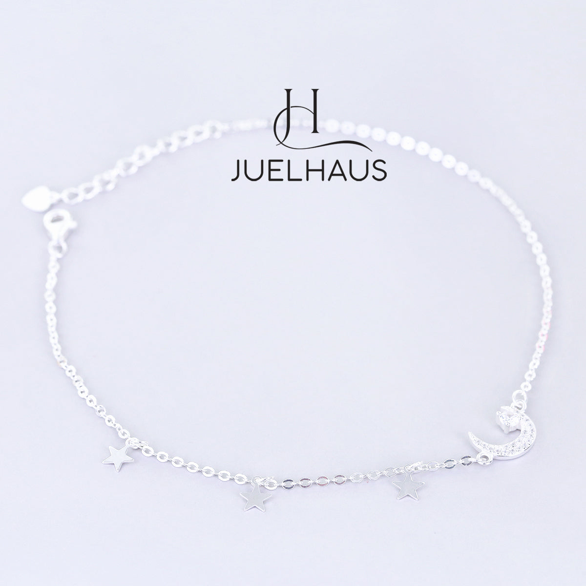 JUELHAUS S990 Pure Silver Women's Anklet with Beautiful Small Moon and Star Shaped with Sparkling Stone