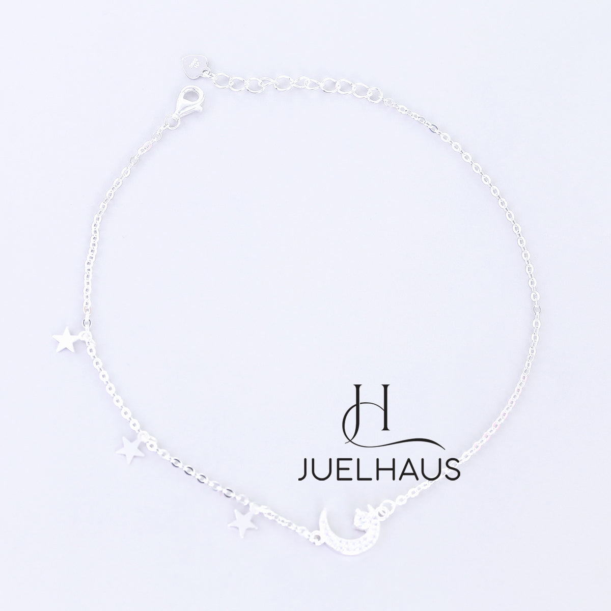 JUELHAUS S990 Pure Silver Women's Anklet with Beautiful Small Moon and Star Shaped with Sparkling Stone