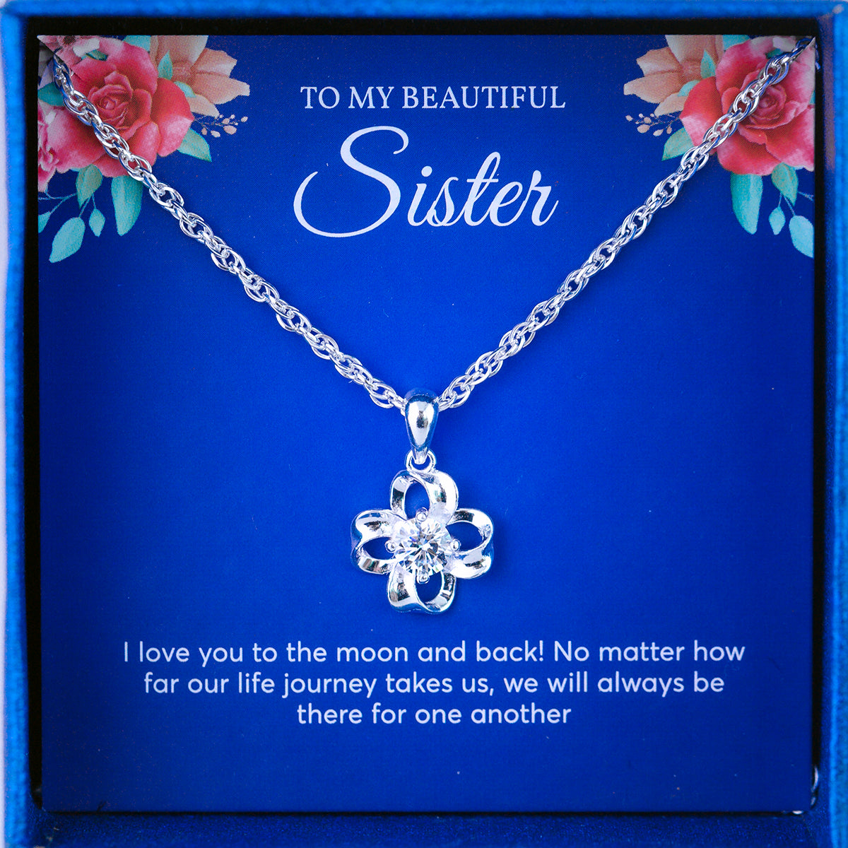 JUELHAUS Silver Necklace Gift for Sisters S990 in the shape of a 4-petal flower, smooth, beautiful, and naturally sparkling