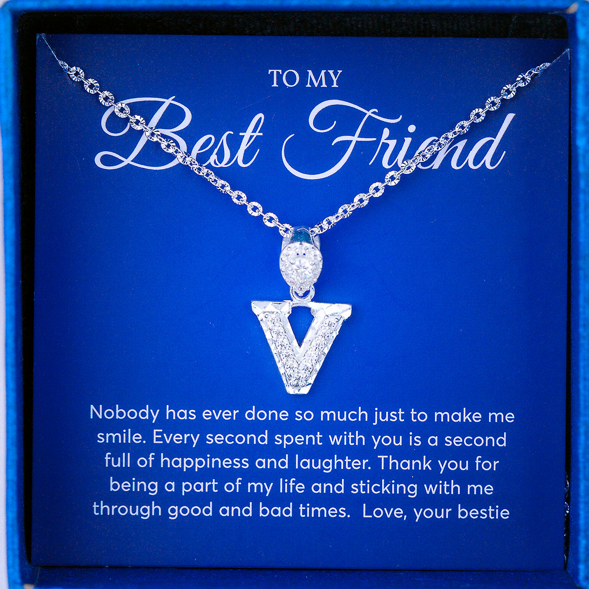 JUELHAUS Silver pendant given to a Best friend in the shape of a letter with a stone on a hook, strikingly impressive