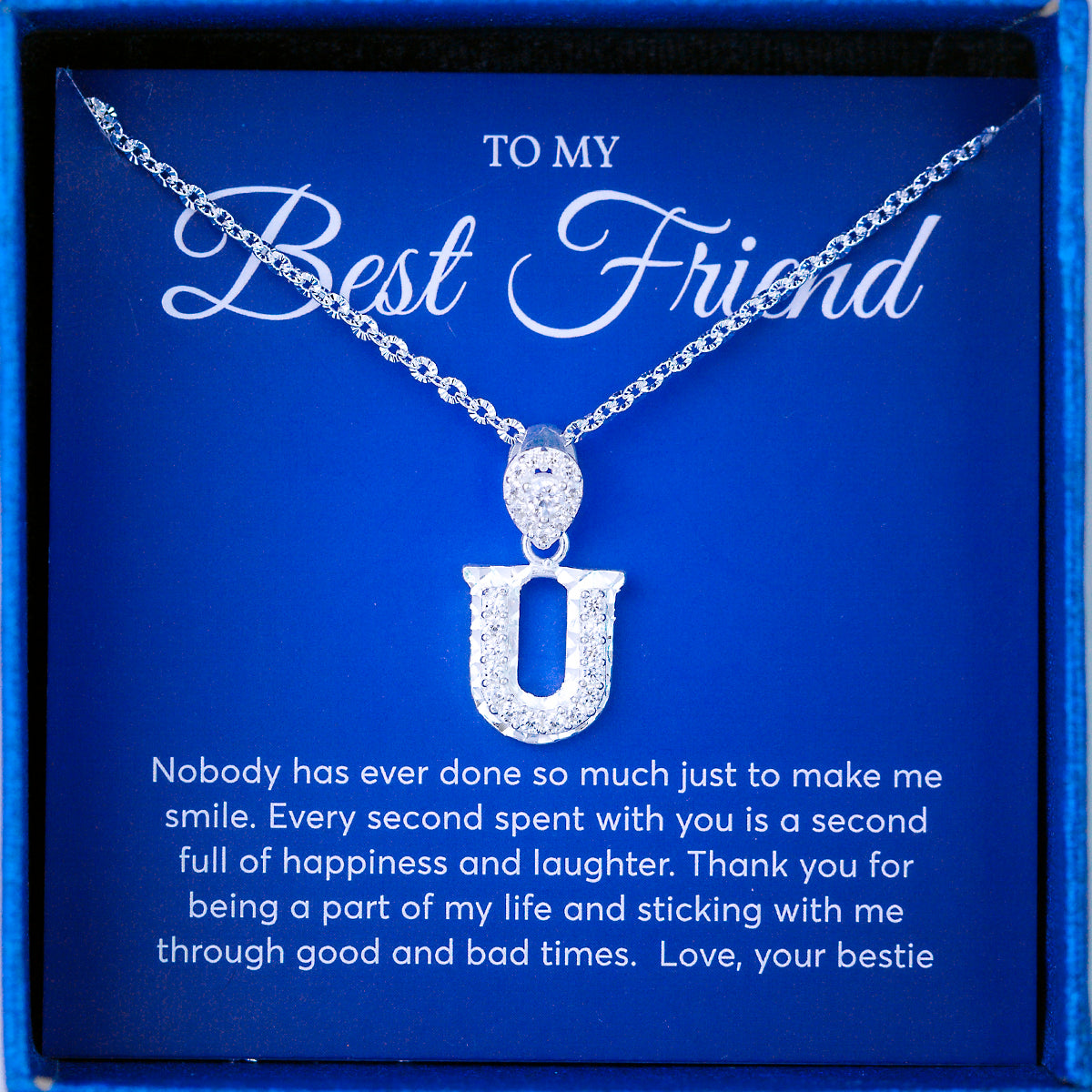 JUELHAUS Silver pendant given to a Best friend in the shape of a letter with a stone on a hook, strikingly impressive