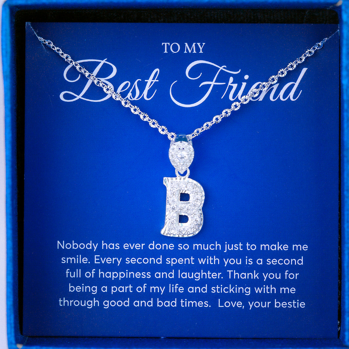 JUELHAUS Silver pendant given to a Best friend in the shape of a letter with a stone on a hook, strikingly impressive