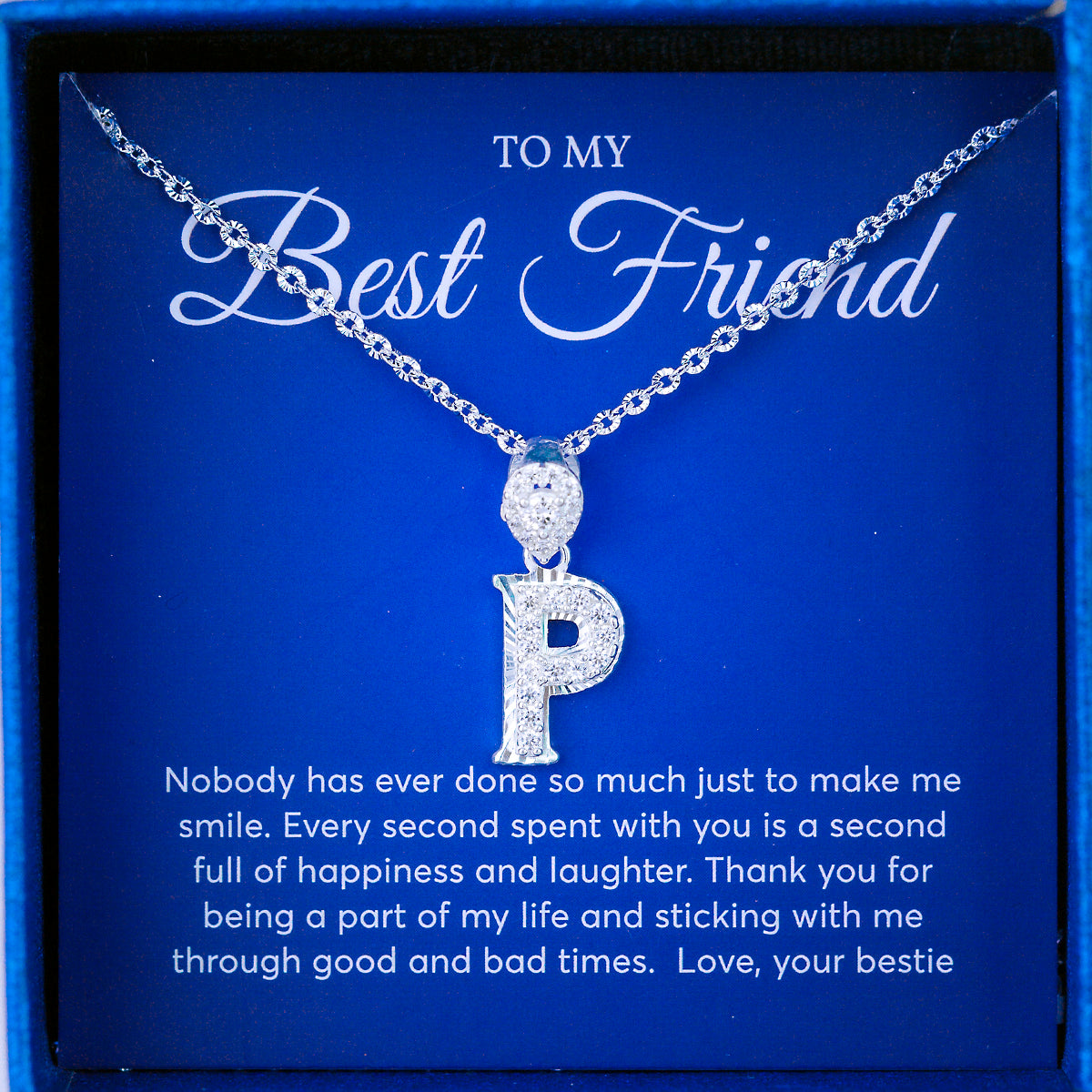 JUELHAUS Silver pendant given to a Best friend in the shape of a letter with a stone on a hook, strikingly impressive