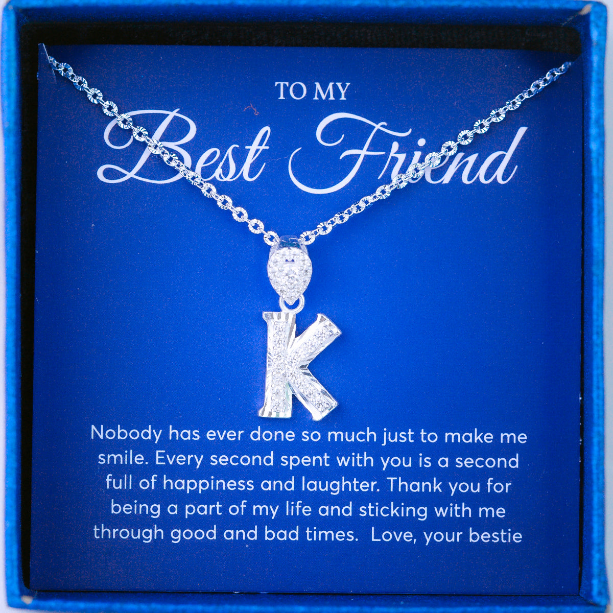 JUELHAUS Silver pendant given to a Best friend in the shape of a letter with a stone on a hook, strikingly impressive
