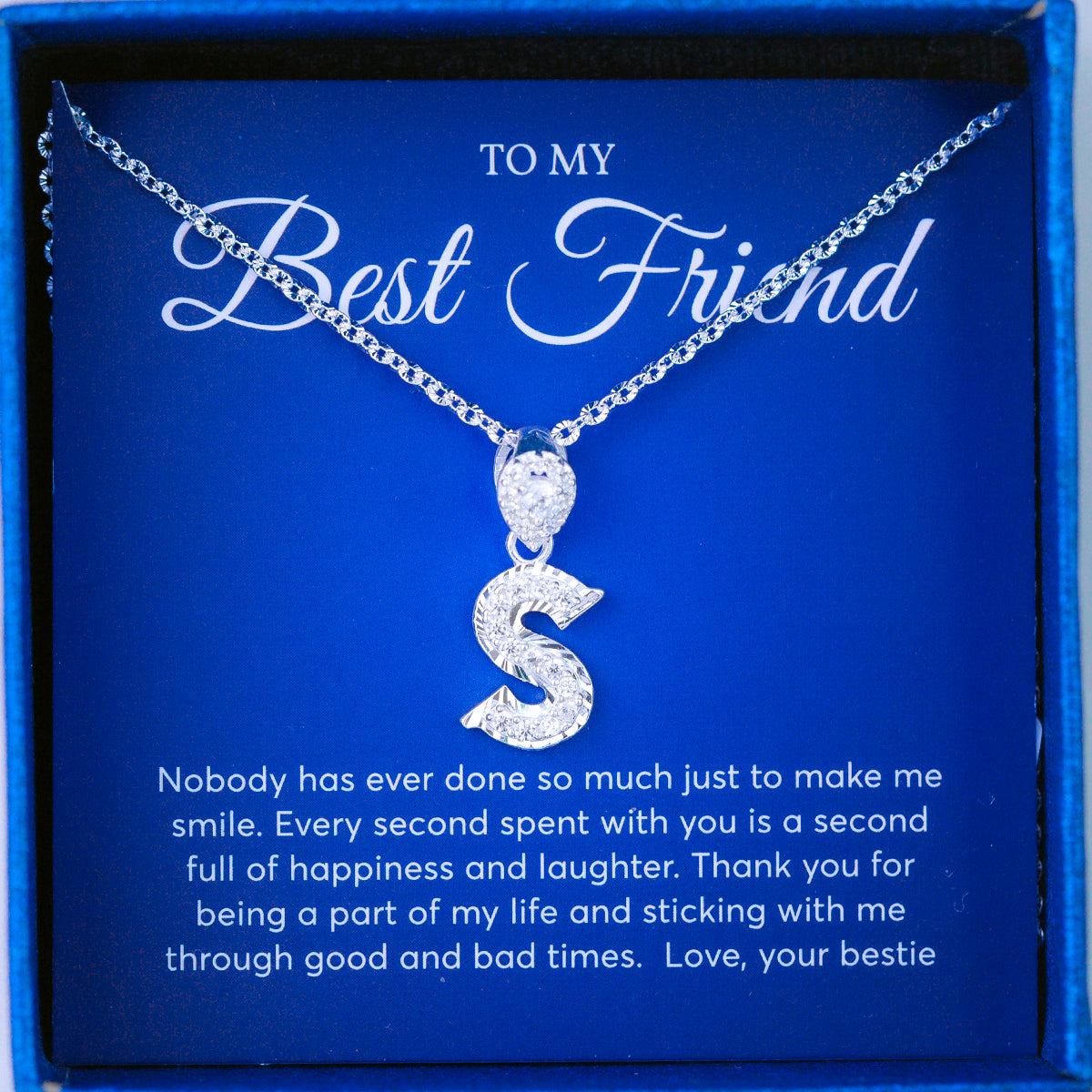 JUELHAUS Silver pendant given to a Best friend in the shape of a letter with a stone on a hook, strikingly impressive