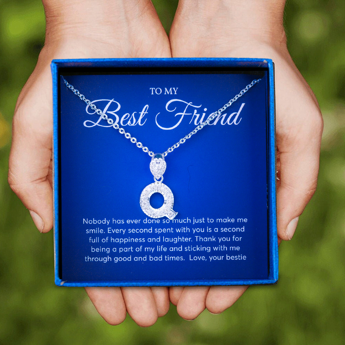 JUELHAUS Silver pendant given to a Best friend in the shape of a letter with a stone on a hook, strikingly impressive
