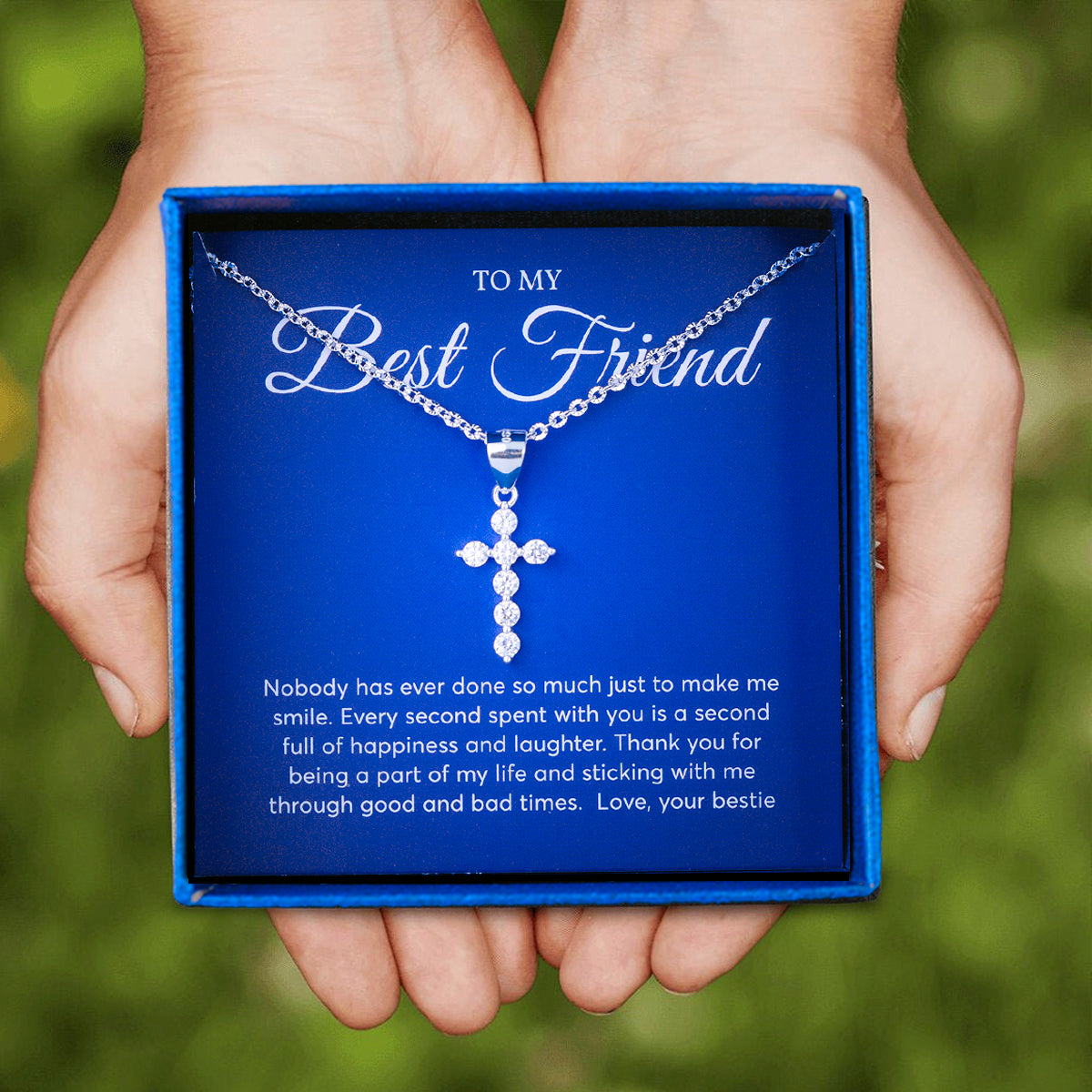 JUELHAUS Silver Pendant Gift for Best friend Pure S990 Simple Cross Shape Consisting of 7 Stones 2.5 Cups Tied Together Delicately