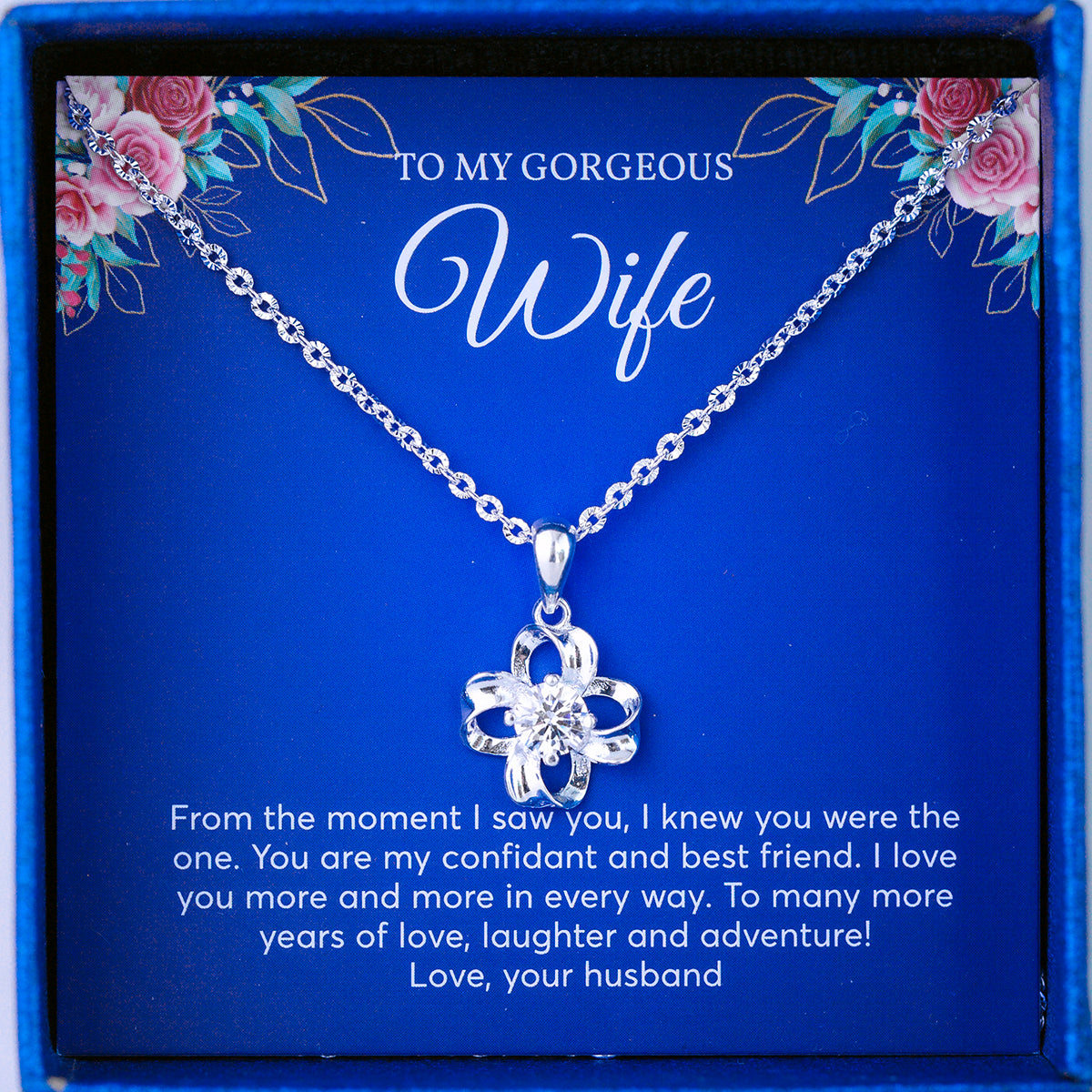 JUELHAUS Silver Necklace Gift for Wife S990 in the shape of a 4-petal flower, smooth, beautiful, and naturally sparkling
