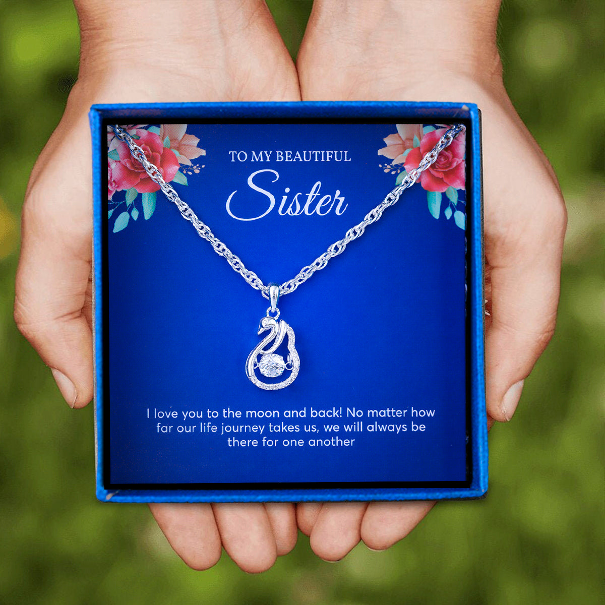 JUELHAUS Silver Necklace Gift for sisters S990 Pure 3D Swan Shape with 3 Stones in Brilliant Movement