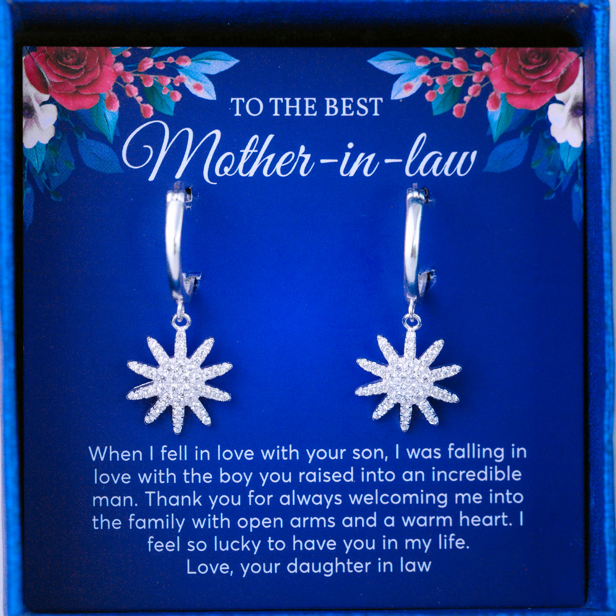 JUELHAUS S925 Silver Earrings Gifted to mother-in-law in Tung Teng Style with Outstanding Shining Sun Shape