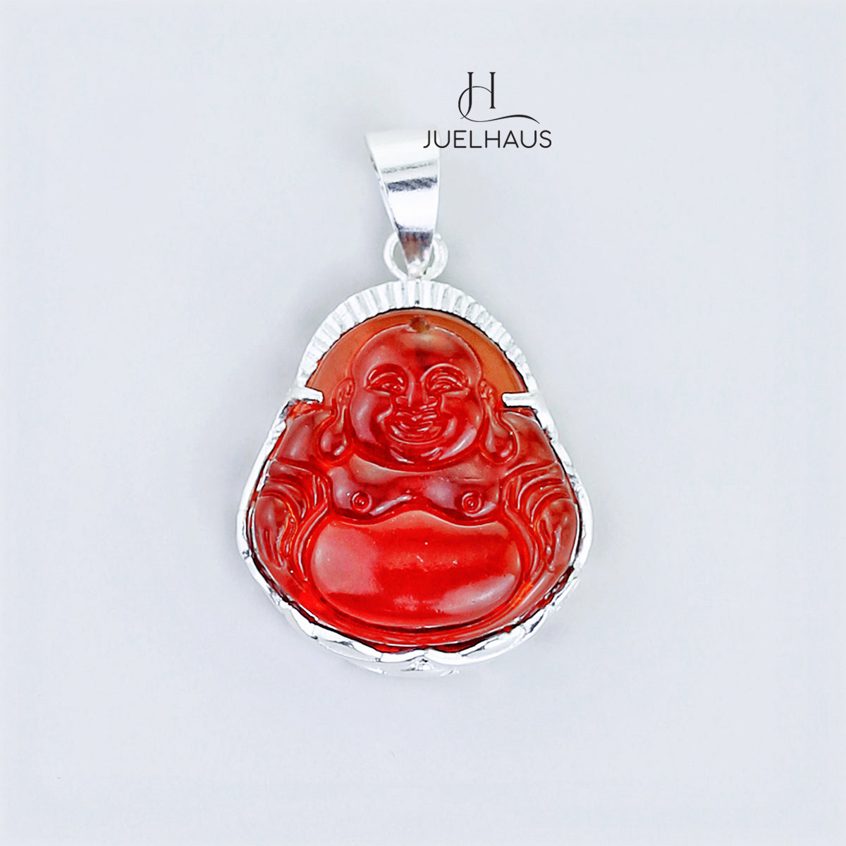 JUELHAUS Silver Pendant With Buddha Statue, Transparent Feng Shui Stone, Many Colors