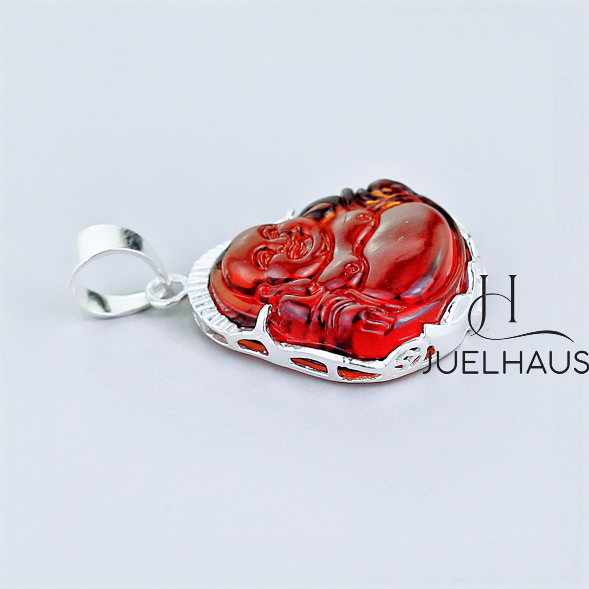 JUELHAUS Silver Pendant With Buddha Statue, Transparent Feng Shui Stone, Many Colors