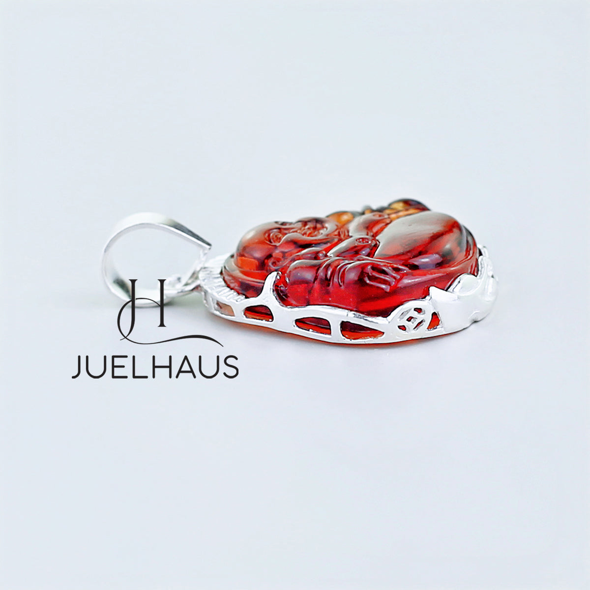 JUELHAUS Silver Pendant With Buddha Statue, Transparent Feng Shui Stone, Many Colors