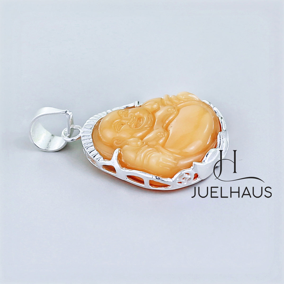 JUELHAUS Silver Pendant With Buddha Statue, Transparent Feng Shui Stone, Many Colors