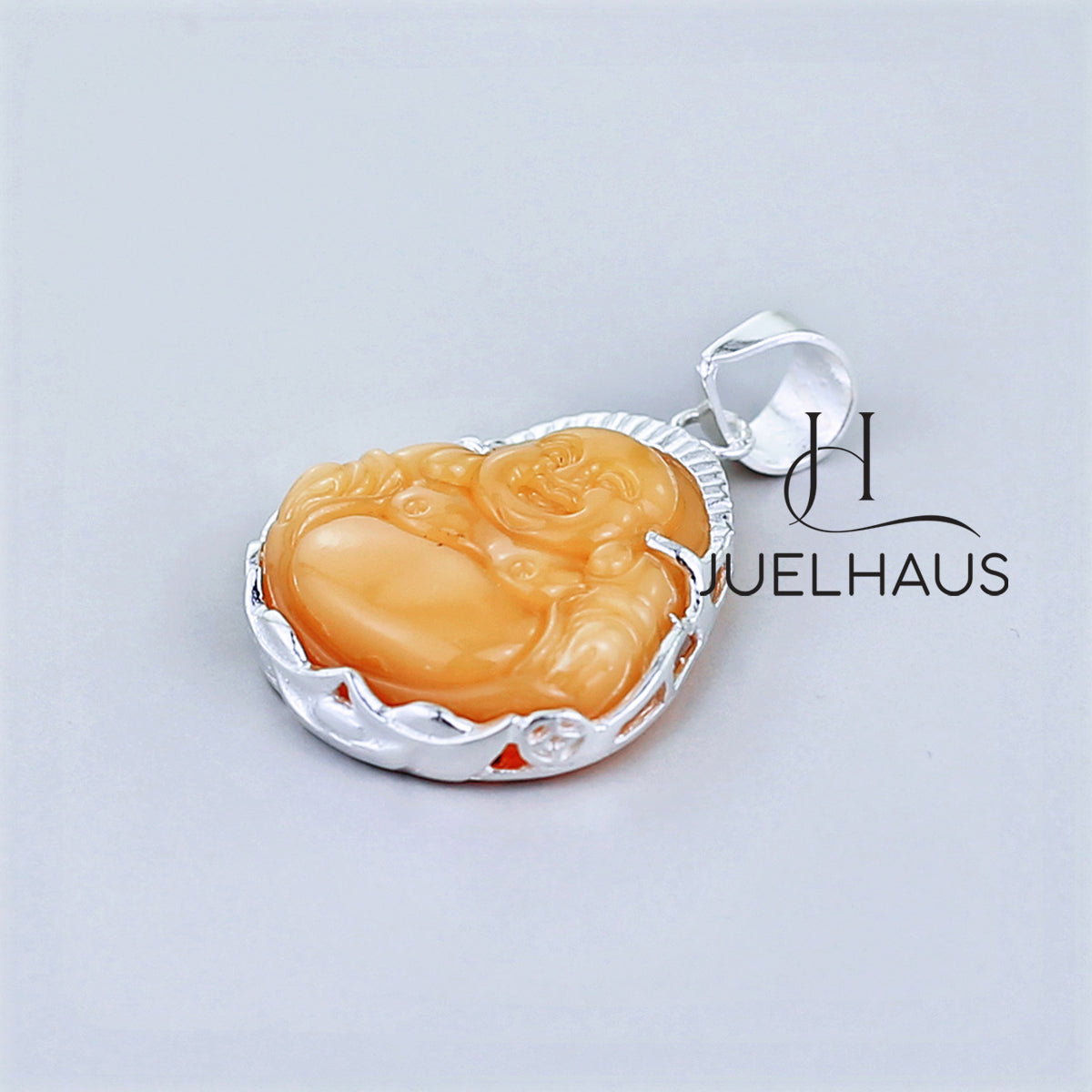 JUELHAUS Silver Pendant With Buddha Statue, Transparent Feng Shui Stone, Many Colors