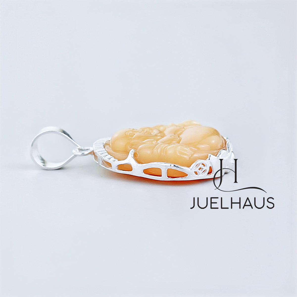 JUELHAUS Silver Pendant With Buddha Statue, Transparent Feng Shui Stone, Many Colors