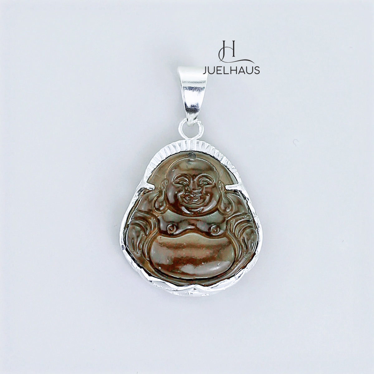 JUELHAUS Silver Pendant With Buddha Statue, Transparent Feng Shui Stone, Many Colors