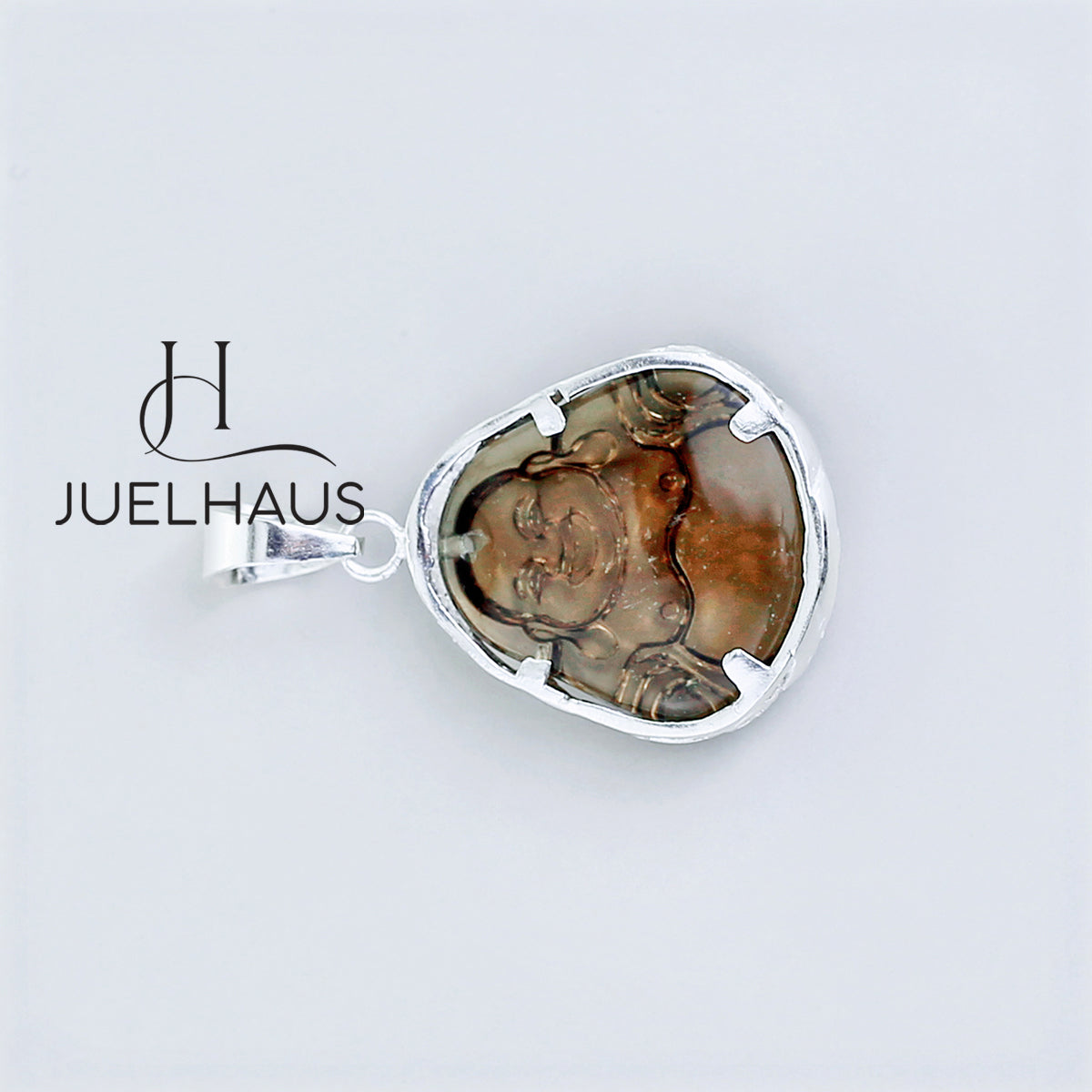 JUELHAUS Silver Pendant With Buddha Statue, Transparent Feng Shui Stone, Many Colors