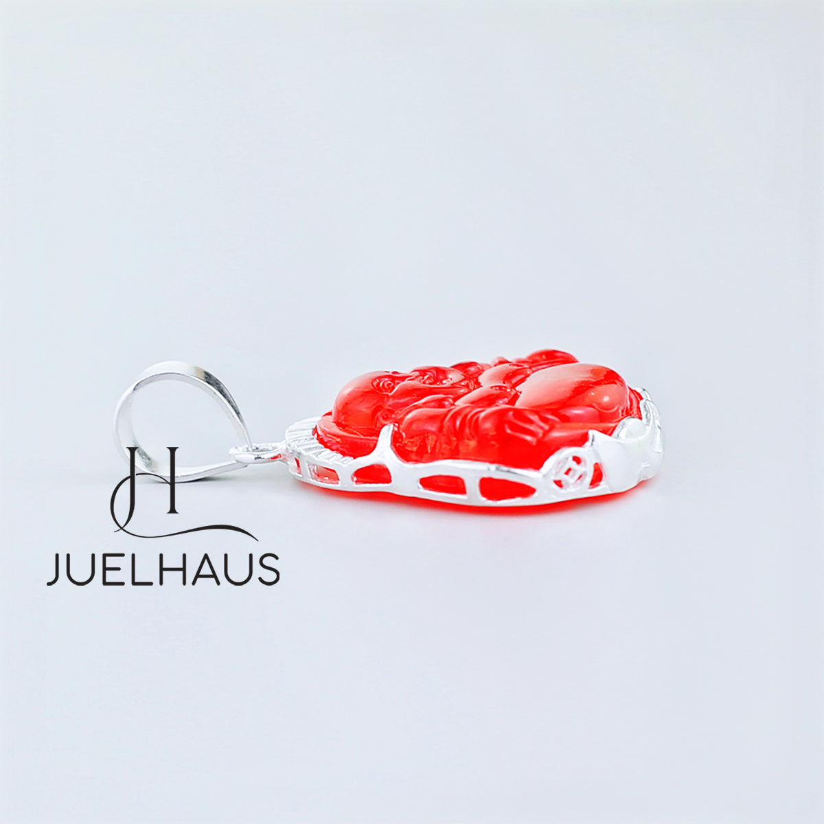 JUELHAUS Silver Pendant With Buddha Statue, Transparent Feng Shui Stone, Many Colors