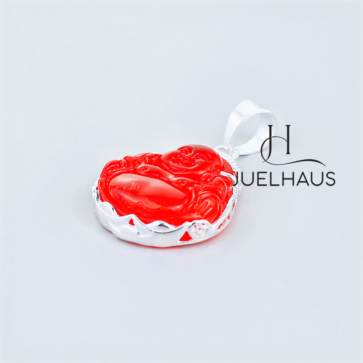 JUELHAUS Silver Pendant With Buddha Statue, Transparent Feng Shui Stone, Many Colors