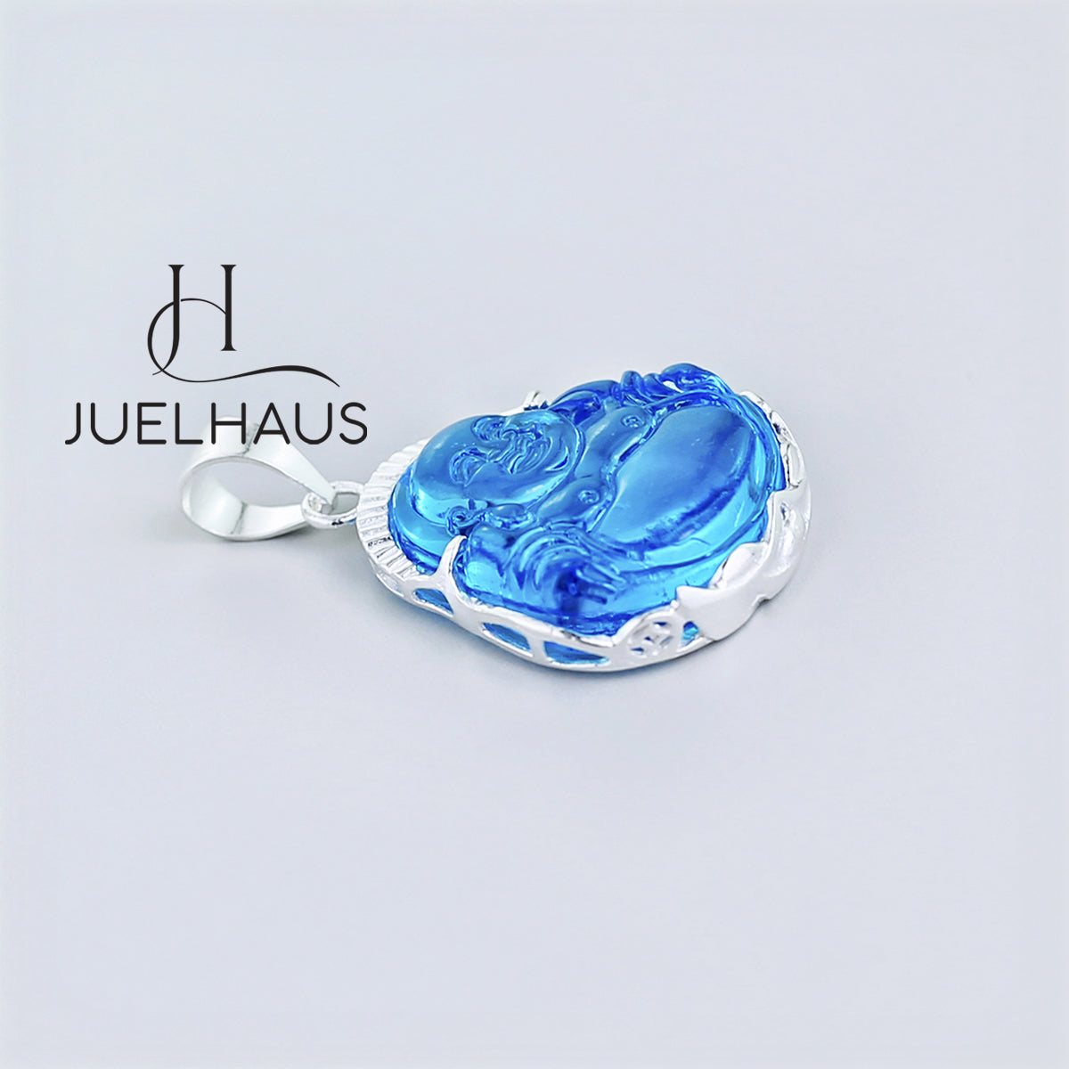 JUELHAUS Silver Pendant With Buddha Statue, Transparent Feng Shui Stone, Many Colors