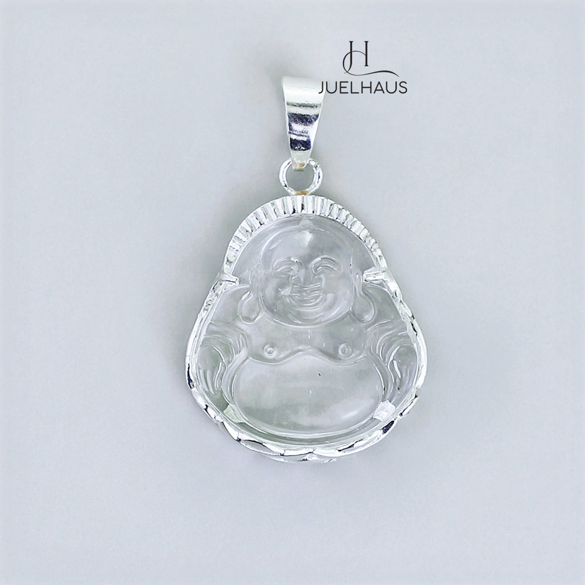 JUELHAUS Silver Pendant With Buddha Statue, Transparent Feng Shui Stone, Many Colors