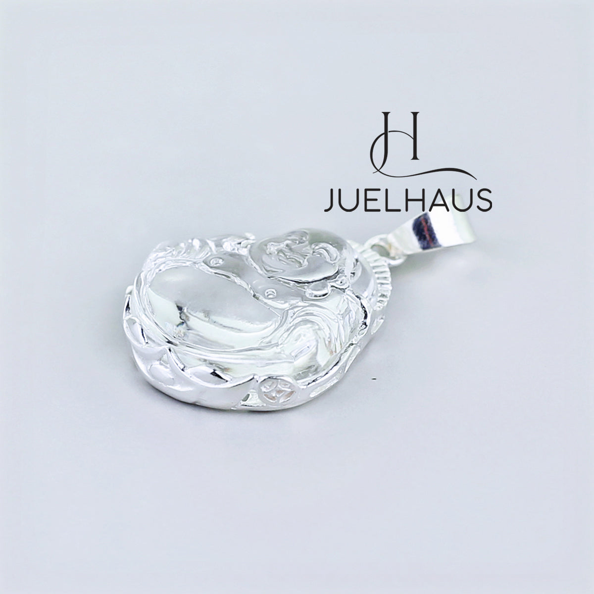 JUELHAUS Silver Pendant With Buddha Statue, Transparent Feng Shui Stone, Many Colors